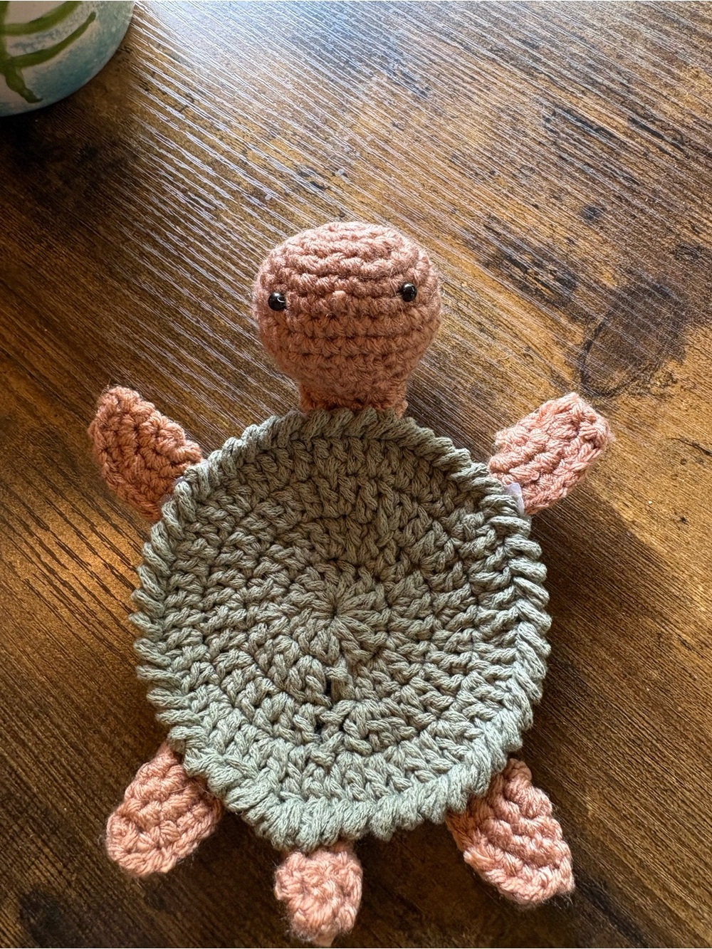 Handmade Reptile Plush Turtle Toy - Green and Peach coaster